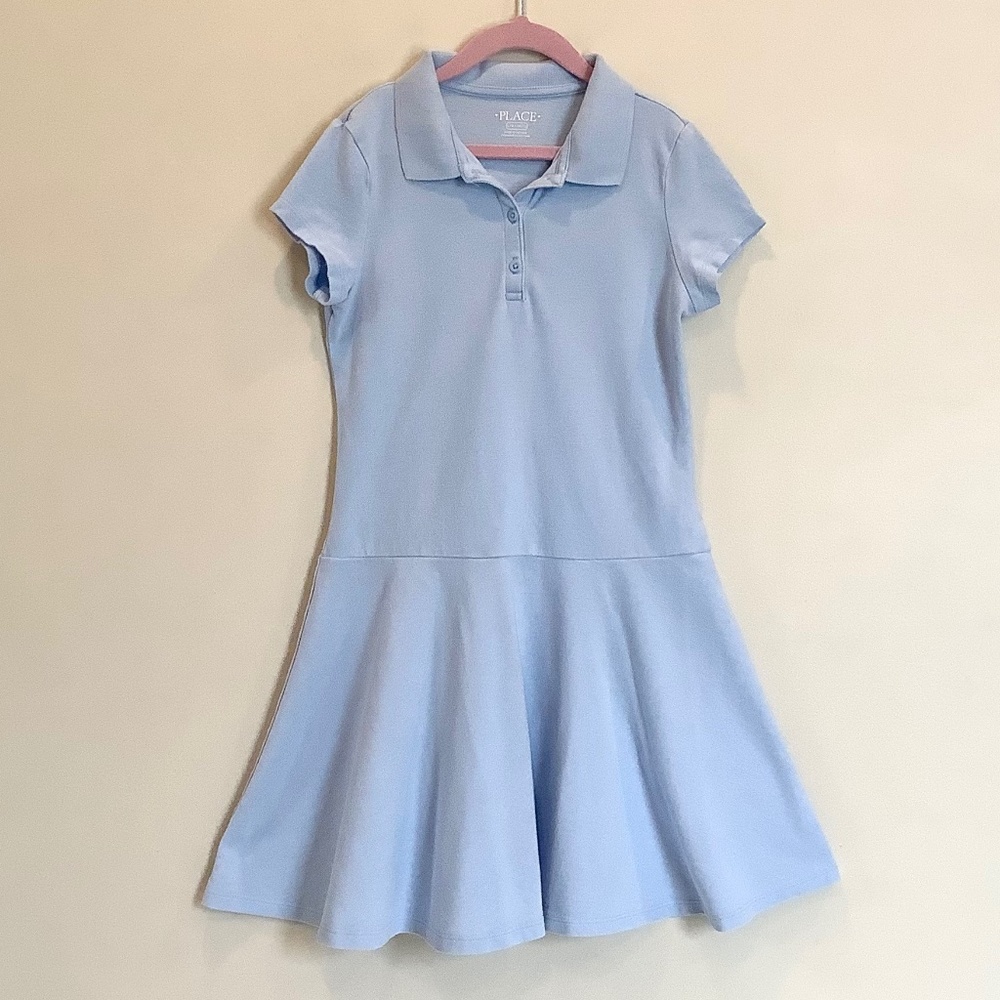 Blue fit and flare uniform dress